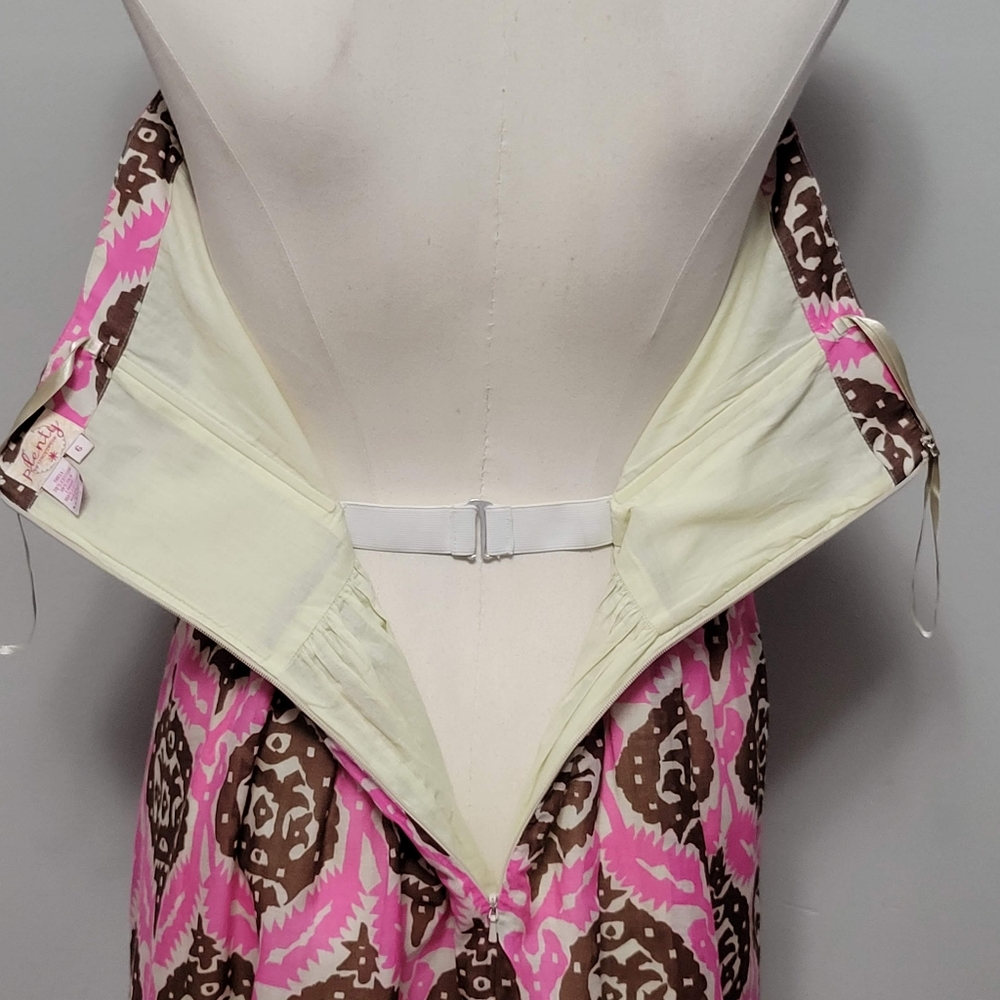 Anthro Plenty by Tracy Reese pink brown geo strapless silk blend dress size 6 - Picture 5 of 8
